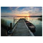 Wandbild Sunset Lake Polyester PVC / Fichtenholz - Blau  / Orange