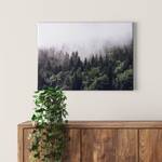 Leinwandbild Nebliger Foggy Forest Polyester PVC / Fichtenholz - Grün / Weiß