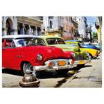 Leinwandbild Cuba Cars Polyester PVC / Fichtenholz - Mehrfarbig / Rot