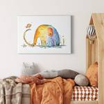 Leinwandbild Elefant und Vogel Polyester PVC / Fichtenholz - Blau  / Gelb