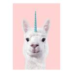 Leinwandbild Alpaca Unicorn Polyester PVC / Fichtenholz - Pink / Weiß