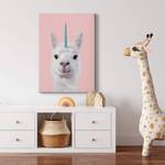 Leinwandbild Alpaca Unicorn Polyester PVC / Fichtenholz - Pink / Weiß