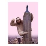 Wandbild King Sloth Polyester PVC / Fichtenholz - Pink / Braun