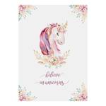 Leinwandbild Unicorns Polyester PVC / Fichtenholz - Pink / Weiß