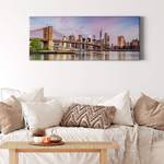 Leinwandbild Skyline Manhattan Polyester PVC / Fichtenholz - Blau  / Braun