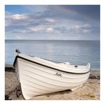 Leinwandbild Boot Idyllic Beach Polyester PVC / Fichtenholz - Blau  / Grün