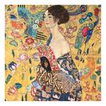 Impression sur toile Lady with Fan Polyester PVC / Épicéa - Jaune / Bleu