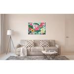 Impression sur toile Flamingos Floral Polyester PVC / Épicéa - Rouge / Bleu