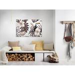 Wandbild Blumen und Toucan Polyester PVC / Fichtenholz - Braun / Weiß