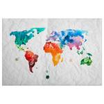 Wandbild Weltkarte Colourful World Polyester PVC / Fichtenholz - Mehrfarbig / Blau