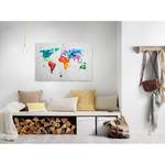 Wandbild Weltkarte Colourful World Polyester PVC / Fichtenholz - Mehrfarbig / Blau