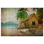 Quadro con spiaggia e casa Tahiti Poliestere PVC / Legno di abete rosso - Marrone / Beige
