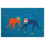 Leinwandbild Affe Monkey Business Polyester PVC / Fichtenholz - Blau / Orange