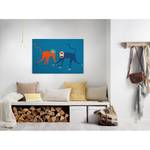Leinwandbild Affe Monkey Business Polyester PVC / Fichtenholz - Blau / Orange