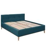 Lit capitonné Kaarina Tissu Mavie: Bleu paon - 200 x 200cm - Avec espace de rangement