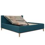 Lit capitonné Kaarina Tissu Mavie: Bleu paon - 200 x 200cm - Avec espace de rangement