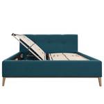 Lit capitonné Kaarina Tissu Mavie: Bleu paon - 200 x 200cm - Avec espace de rangement