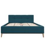 Lit capitonné Kaarina Tissu Mavie: Bleu paon - 200 x 200cm - Avec espace de rangement