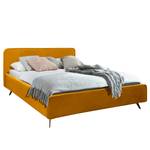 Gestoffeerd bed KARELIA Velours Ravi: Mosterdgeel - 200 x 200cm - Met lattenbodem