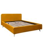 Gestoffeerd bed KARELIA Velours Ravi: Mosterdgeel - 200 x 200cm - Met lattenbodem