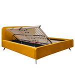 Gestoffeerd bed KARELIA Velours Ravi: Mosterdgeel - 200 x 200cm - Met lattenbodem