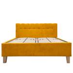 Gestoffeerd bed Woodlake II Velours Ravi: Mosterdgeel - 160 x 200cm