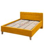 Gestoffeerd bed Woodlake II Velours Ravi: Mosterdgeel - 160 x 200cm