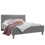 Lit capitonné Woodlake I Tissu Mavie: Gris - 160 x 200cm - Avec espace de rangement