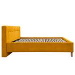 Lit capitonné Woodlake II Velours Ravi: Jaune moutarde - 200 x 200cm - Avec espace de rangement