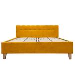 Lit capitonné Woodlake II Velours Ravi: Jaune moutarde - 200 x 200cm - Avec espace de rangement