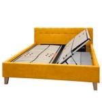 Lit capitonné Woodlake II Velours Ravi: Jaune moutarde - 200 x 200cm - Avec espace de rangement