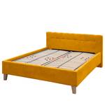 Lit capitonné Woodlake II Velours Ravi: Jaune moutarde - 200 x 200cm - Avec espace de rangement