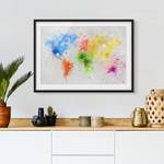 Tableau déco Carte du monde peinture II Papier / Pin - Multicolore - 70 x 50 cm