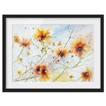 Poster con cornice Painted Flowers II Carta / Pino - Arancione - 70 x 50 cm