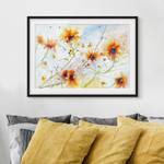 Poster con cornice Painted Flowers II Carta / Pino - Arancione - 100 x 70 cm