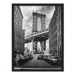 Tableau déco Manhattan Bridge America V Papier / Pin - Noir / Blanc - 70 x 100 cm