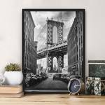 Tableau déco Manhattan Bridge America V Papier / Pin - Noir / Blanc - 70 x 100 cm