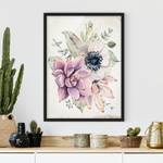Tableau déco Fleurs en aquarelle Papier / Pin - Multicolore - 50 x 70 cm