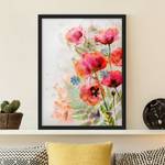 Afbeelding Aquarel Bloemen Klaproos papier/grenenhout - rood - 50 x 70 cm