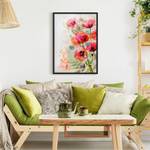 Afbeelding Aquarel Bloemen Klaproos papier/grenenhout - rood - 50 x 70 cm