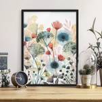 Tableau déco Fleurs d’été I Papier / Pin - Blanc - 50 x 70 cm