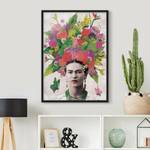 Tableau déco Frida Kahlo Portrait fleuri Papier / Pin - Rouge - 70 x 100 cm