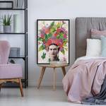 Afbeelding Frida Kahlo Bloemenportret papier/grenenhout - rood - 70 x 100 cm