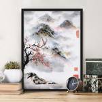 Poster e cornice con ciliegio giapponese Carta / Pino - Grigio - 70 x 100 cm