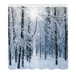 Rideau de douche Forêt enneigée Polyester - Blanc / Bleu - 175 x 220 cm