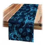 Tafelloper Damast polyester - indigo/aquablauw - 40 x 180 cm