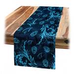 Chemin de table Damas Polyester - Indigo / Bleu lagon - 40 x 300 cm