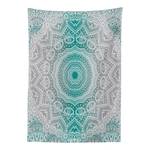 Nappe Mandala Mélange satin et polyester - Gris / Turquoise - 140 x 200 cm