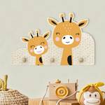 Patère enfants Girafe et son bébé Orange - Bois massif - 40 x 25 x 1.5 cm