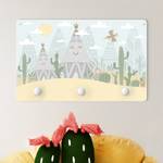 Appendiabiti Tenda e cactus Turchese - Giallo - Legno massello - 40 x 25 x 1.5 cm